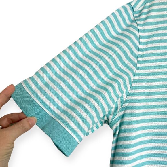 Masters Collection Pima Cotton Teal and White Striped Embroidered Polo Men's L - Picture 5 of 9